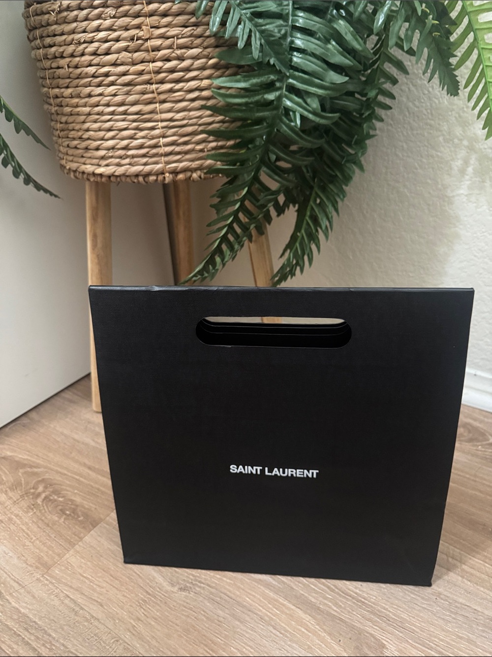 Saint Laurent Black Paper Tote with White Logo